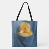 Tote Bag Yellow Duckling In a Blue T-shirt Pocket (Devant)