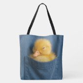 Tote Bag Yellow Duckling In a Blue T-shirt Pocket (Dos)