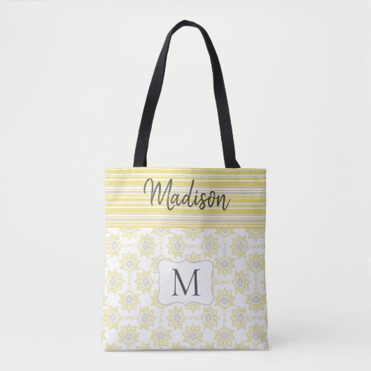 Tote Bag Yellow Grey Gris Gris Abee Tendance Monogramme ini (Devant)