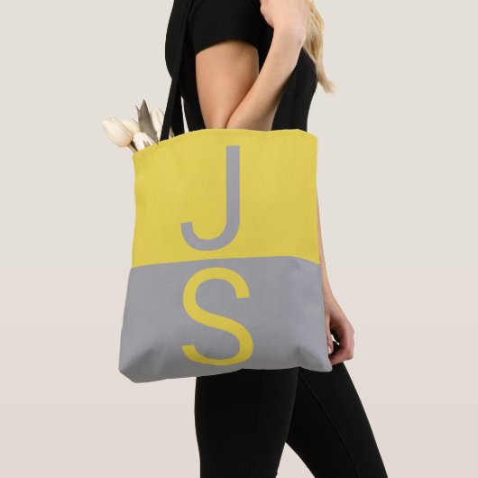 Tote Bag Yellow & Grey Modern Initials monogram (De près)