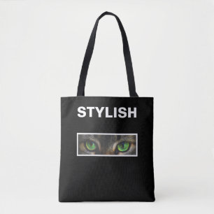 Tote Bag Yeux de chat élégants sur fond noir et blanc