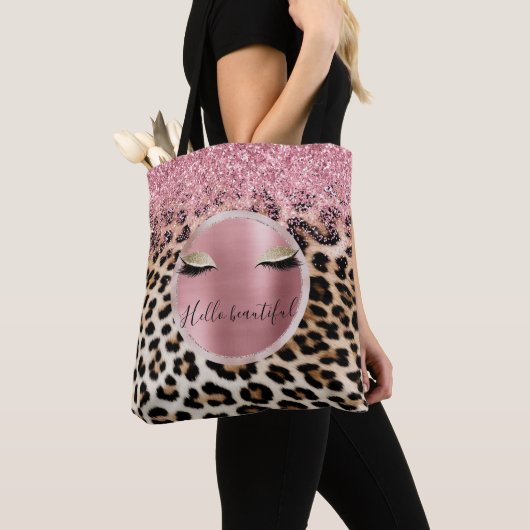 Tote Bag Yeux de Parties scintillant d'or Leopard à crème B (De près)