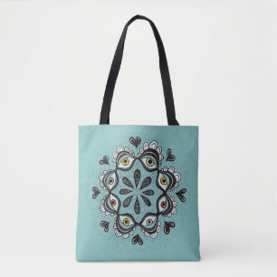 Tote Bag Yeux Trippy avec Coeurs Boho Gothique Weirdcore Ar