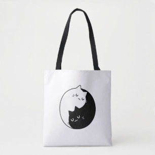 Tote Bag yin noir et blanc et le chat yang design d'amour