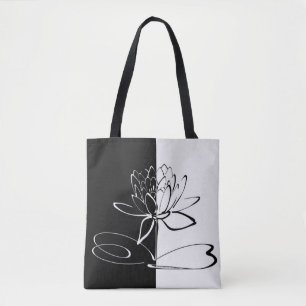 Tote Bag Yin Yang Black Lotus Blossom
