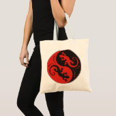 Tote Bag YIN & YANG Geckos black red + your background idea (Devant (produit))