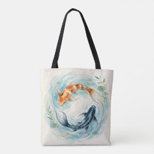 Tote Bag Yin Yang Koi Fish aquarelle