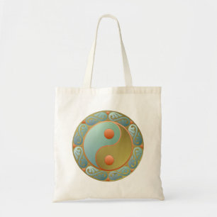 Tote Bag Yin Yang médaillon d'or Turquoise