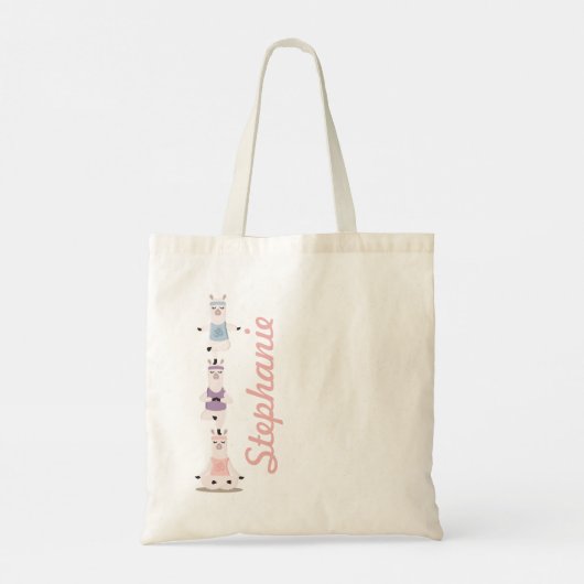 Tote Bag Yoga Llamas Méditer Fun & mignon Nom personnalisé (Dos)