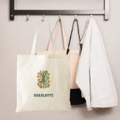 Tote Bag Yoga pose swirls green orange name retro