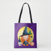 Tote Bag Yoga sorcière et chat aquarelle Halloween violet (Devant)