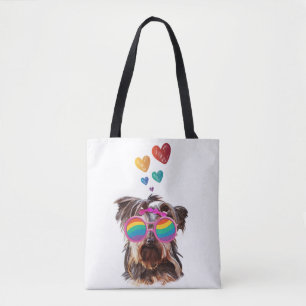 Tote Bag Yorkie Chien avec coeurs Saint-Valentin