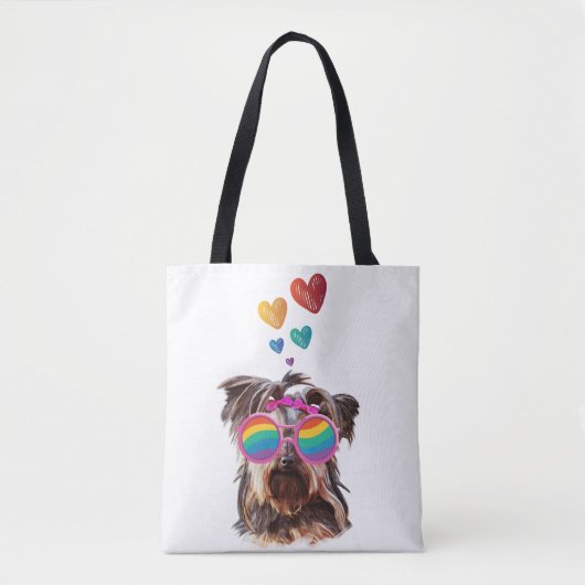 Tote Bag Yorkie Chien avec Coeurs Saint-Valentin (Devant)