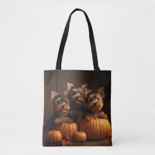 Tote Bag Yorkshire Terrier Chiot Automne Citrouille délice