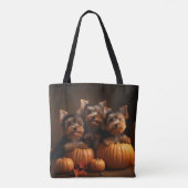 Tote Bag Yorkshire Terrier Chiot Automne Citrouille délice (Dos)