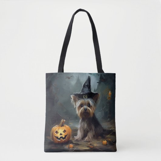 Tote Bag Yorkshire Terrier Citrouilles Halloween effrayant (Devant)