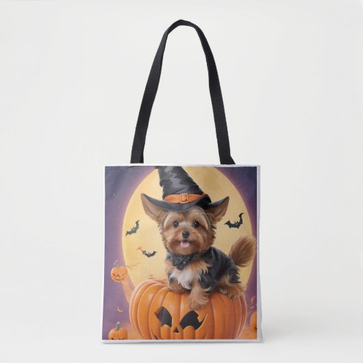 Tote Bag Yorkshire terrier halloween citrouille (Devant)