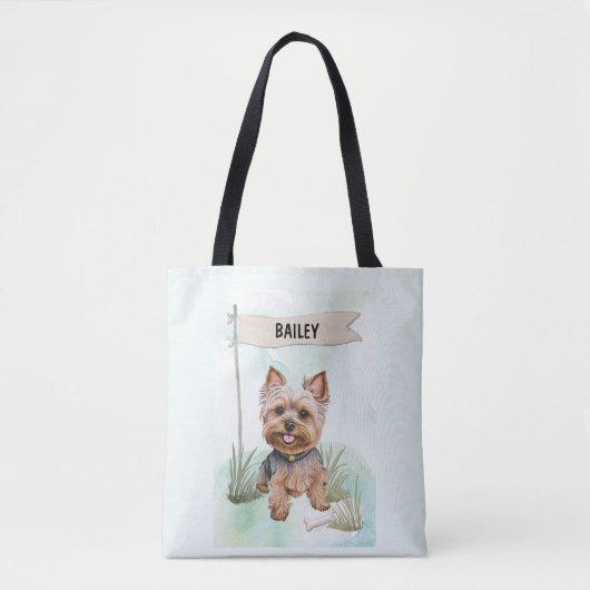 Tote Bag Yorkshire Terrier Watercolor Personalized Dog (Devant)