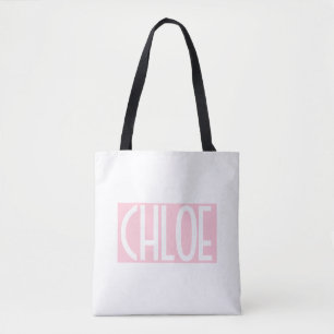 Tote Bag Your   Bold White Text on Light Pink