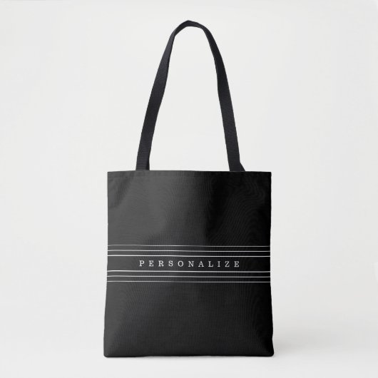 Tote Bag Your Custom Text & Modern Stripes | Black & White (Devant)