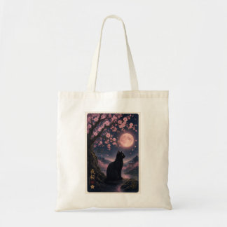 Tote Bag Yozakura japonaise nuit Sakura chat noir esthétiqu