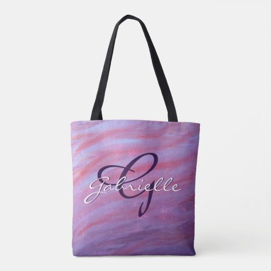 Tote Bag Zebra Abstract | Cute Pink Purple monogram (Dos)