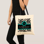 Tote Bag Zebra Print & Aqua Lace Monogramme (Devant (produit))