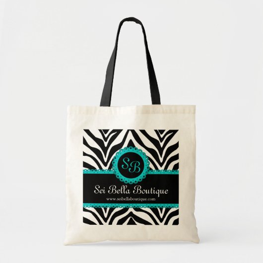 Tote Bag Zebra Print & Aqua Lace Monogramme (Devant)