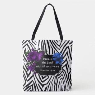 Tote Bag Zebra Print Floral Design Fourre-tout Proverbes 3: