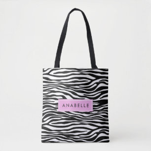 Tote Bag Zebra Print, Zebra, Noir Et Blanc, Votre Nom