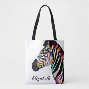 Tote Bag Zèbre coloré personnalisé d'art de bruit