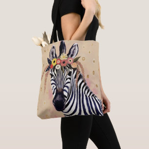 Tote Bag Zèbre de Klimt   orné en fleurs