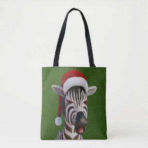 Tote Bag Zèbre de Noël Animal Drôle Portant un Chapeau de P