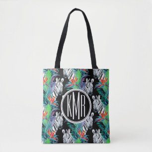 Tote Bag Zèbre et monogramme exotique du motif de fleurs  