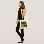 Tote Bag Zèbre vert, noir et Turquoise & Fleur orange Cheet (Devant (modèle))