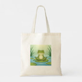 Tote Bag Zen Frog Meditating on Lily Pad – Peaceful Yoga Ca (Dos)