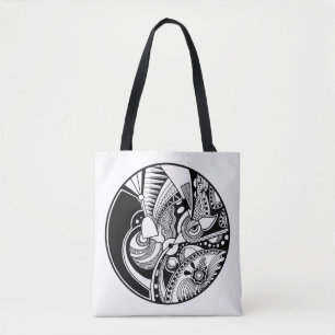 Tote Bag Zendala abstrait noir et blanc sur le cercle 2
