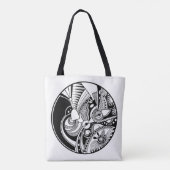 Tote Bag Zendala abstrait noir et blanc sur le cercle 2 (Dos)