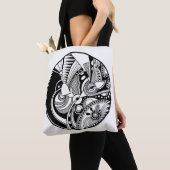 Tote Bag Zendala abstrait noir et blanc sur le cercle 2 (De près)