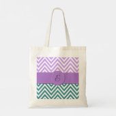 Tote Bag Zigzag bleu, Zigzag mauve, Chevron, Monogramme (Dos)