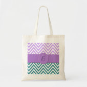 Tote Bag Zigzag bleu, Zigzag mauve, Chevron, Monogramme (Devant)