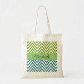 Tote Bag Zigzag bleu, Zigzag vert, Chevron, Votre Nom (Devant)