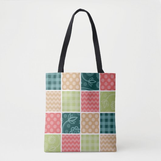 Tote Bag Zigzag, Chevron, En vichy, Pois, Patchwork (Devant)