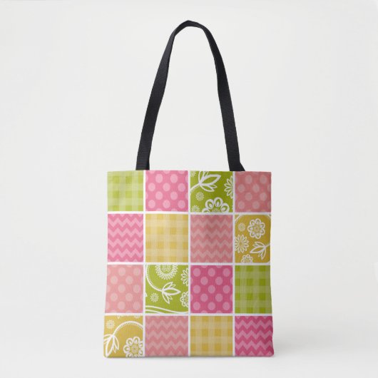 Tote Bag Zigzag, Chevron, Pois, En vichy, Patchwork (Devant)