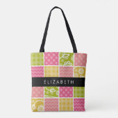 Tote Bag Zigzag, Chevron, Pois, En vichy, Votre Nom (Dos)