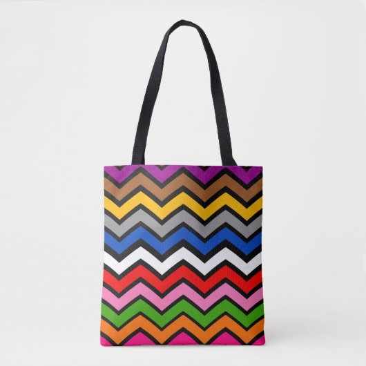 Tote Bag Zigzag multicolore Chevron Design noir (Devant)