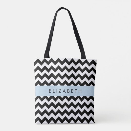 Tote Bag Zigzag noir et blanc, Motif Chevron, Votre nom (Dos)