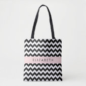 Tote Bag Zigzag noir et blanc, Motif Chevron, Votre nom (Devant)
