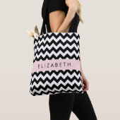 Tote Bag Zigzag noir et blanc, Motif Chevron, Votre nom (De près)