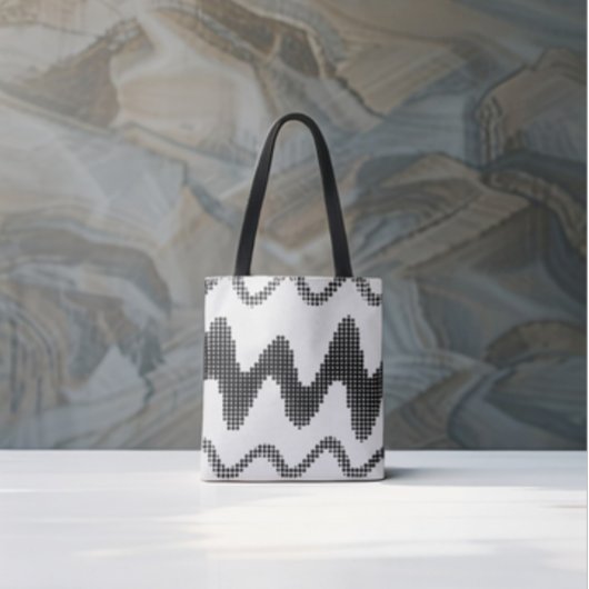 Tote Bag Zigzag noir pointillé Vagues sur blanc